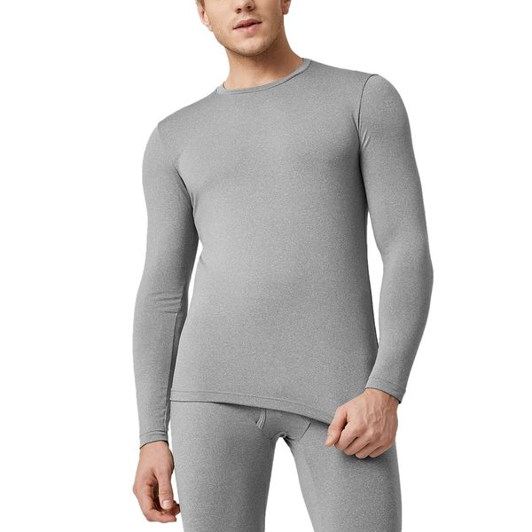 LAPASA Men's Thermal Underwear Top Crewneck Long Sleeve Shirt Base Layer Lightweight Winter Thermoflux 100 M09 Medium Light Grey