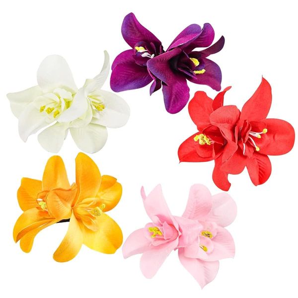 5 Pieces Colorful Artificial Flower Hair Clips Bohemian Flower Hairpin Hawaiian Hibiscus Plumeria Hair Pin for Seaside Holiday Clips and Hair Clips Headwear Hair Clips and Clips