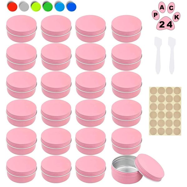 24 Stücke Aluminium Leer Döschen,10 ml Kleine Dosen zum Befüllen,Rund Reise Cremedose Tiegel,Cremedose Leer,Cremedosen zum Befüllen für Lippenbalsam, Lotion, Creme, Masken, Mini-Kerzen (Rosa)
