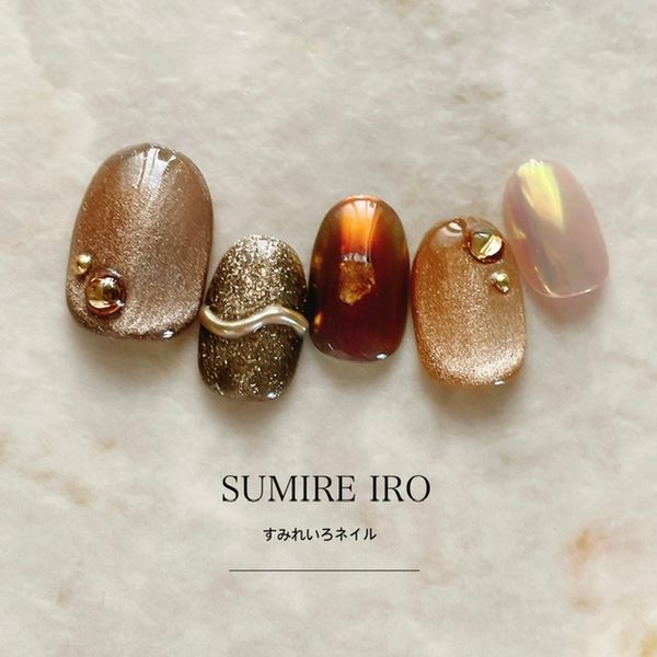 Nail tips False nails Bridal nails Short Coming-of-age nails Design Simple nails Nail Beige nails Small nails Large nails Very short Chibi nails Adult nails False nails Custom nails<br> [o2180] Beige/brown magnetic mirror line mica