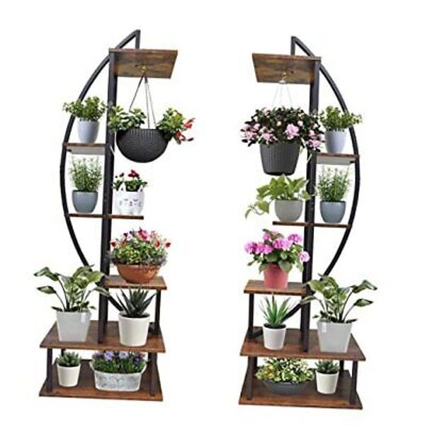 2 PCs 6 Tier Metal Plant Stand, Half Moon Plant Shelf Holder, 6 Tier Half Moon