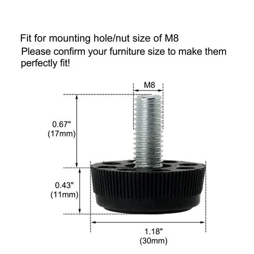 uxcell Leveling Feet M8 x 17 x 30mm Furniture Screw Adjuster Table Leg Replacement 24pcs