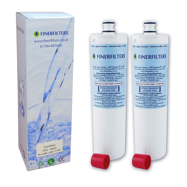 2 x Finerfilters FF-87 Fridge Water Filter Compatible with Bosch, Siemens, Neff CS-52 CS-452 Fridge Water Filter Bosch/NEFF/Siemens Internal Fridge Water Filter to Replace 5586605/06