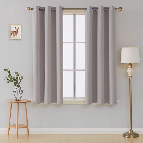 Thermal Thick Blackout Curtains Ring top Eyelet Pair Energy Saving (Silver, 46 * 72)