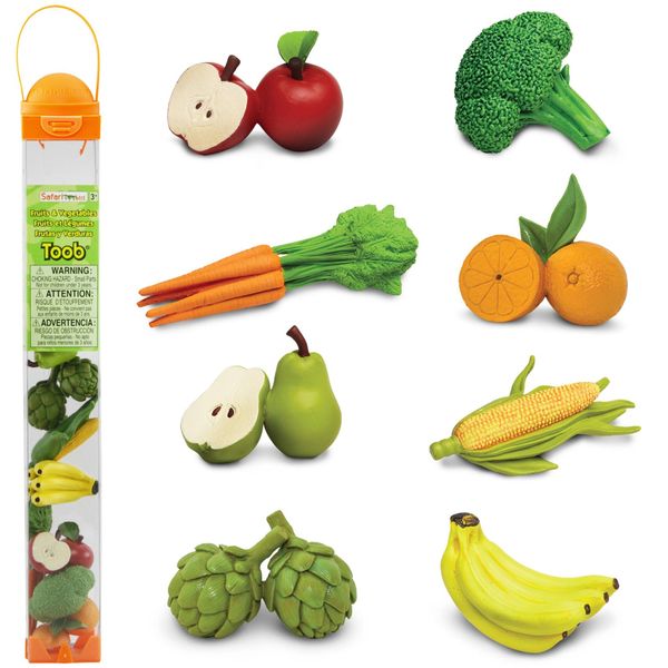 Safari Ltd. Fruits & Vegetables TOOB - 8 Mini Figurines Including Pears, Oranges, Apples, Artichokes, Carrots, Bananas, Broccoli, and Corn - Educational Toy Figures for Boys, Girls & Kids Ages 3+