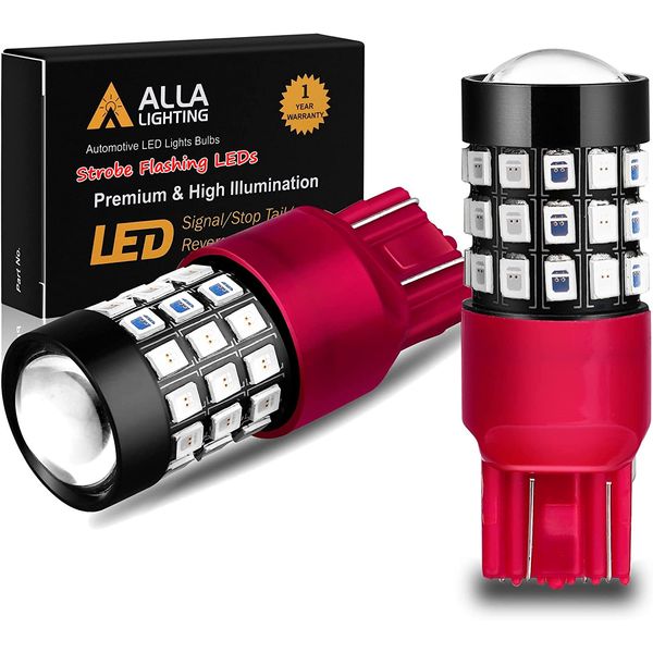 Alla Lighting Upgraded T20 7440 7443 LED Strobe Brake Lights Bulbs, Red Flashing Stop Lamps, W21W 7440LL 7443LL Strobe LED Taillights Replacement for Cars, Trucks, SUVs, Vans