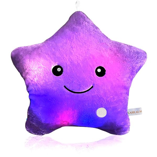 KAHEAUM Kids Decorative Pillow,Cute Star LED Light Up Pillow Gift for Girls Women Birthday Unique Throw Pillows Bedroom Couch Office Lumbar Back Cushion Purple Plush Pillow Stuffed Toy