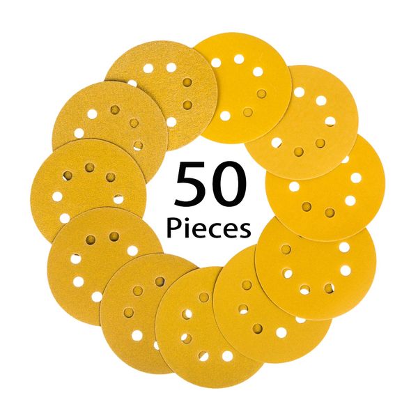 STEBRUAM 50PCS 125mm Sanding Discs, Orbital Sander Discs Include 60 100 240 320 and 600 Grit 5 inch for Sand Sheets Orbital Sander Pads Dewalt Sanding Discs 125mm