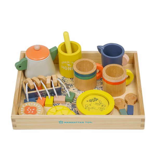 Manhattan Toy Flora & Fauna Toddler & Kids Pretend Play 23-Piece Wooden Tea Set