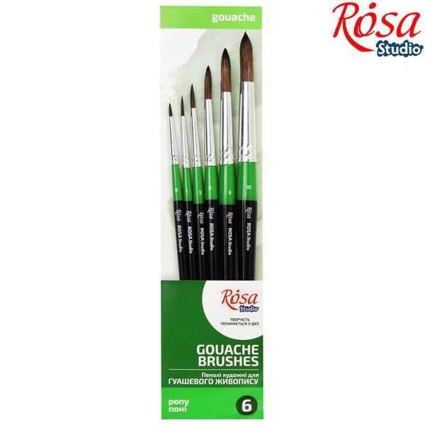 Rosa Studio Set of paint brushes 9. Pony. 6pc. Round N 0,1,3,6,8,10. Short Ha...