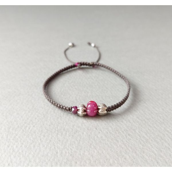 Charm Bracelet - Passionate and hot July birthstone ruby and flower pleat silver ball knot bracelet