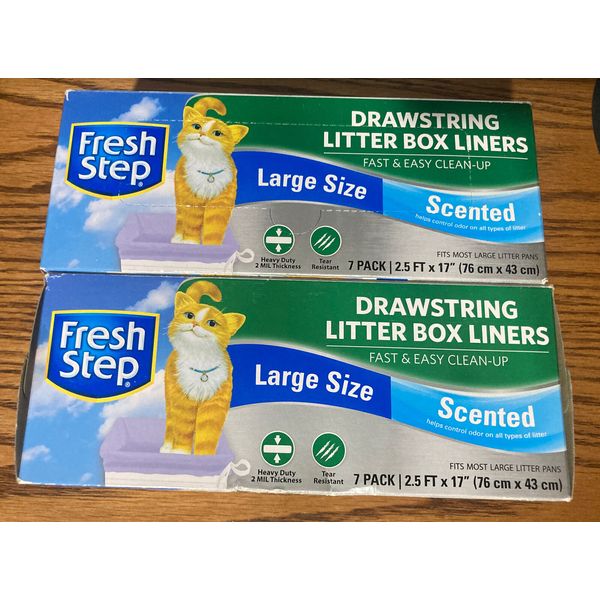 lot of 2 Fresh Step Drawstring Litter Box Liners Scented, Large Size, 30" X 17"