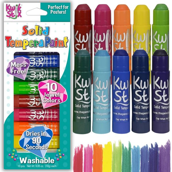 Kwik Stix Solid Tempera Paint Sticks, 10 Jewel Colors, Washable Paint Sticks for Kids, Super Quick Drying, Non-Toxic, Allergen Free, Paint Sticks in Jewel Colors, Paint for Kids and Toddlers