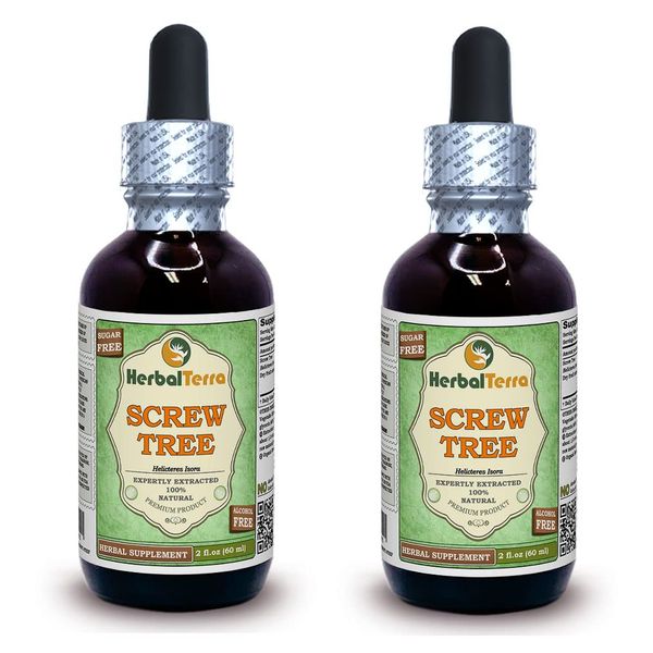 Screw Tree, Jericho Rose (Helicteres Isora) Dried Fruit Alcohol-Free Liquid Extract (Brand Name: HerbalTerra, Proudly Made in USA) 2x2 oz