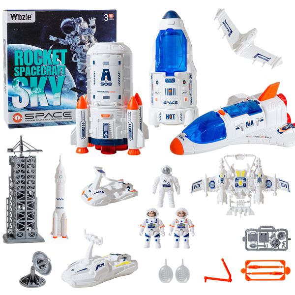 Wbzle Space Shuttle Toys Set with Light and Sound, Rocket Ship Toys Playset with Spray Effects, Astronaut Toys for Kids 3-5, Outer Space Toys Gift for Boys & Girls