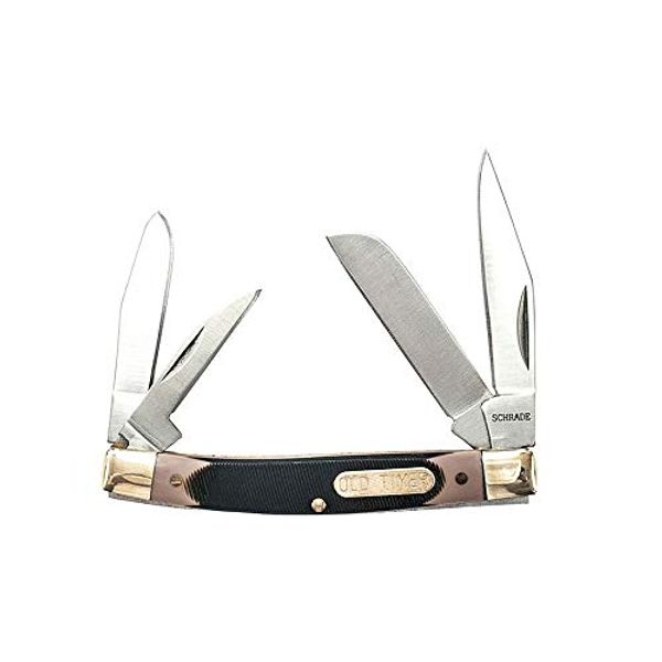 Old Timer 44OT Workmate Traditional Folding Pocket Knife with 4 High Carbon Stainless Steel Blades, Sawcut Handle, and Convenient Size for EDC, Whittling, Camping, Hunting, General Use, and Outdoors