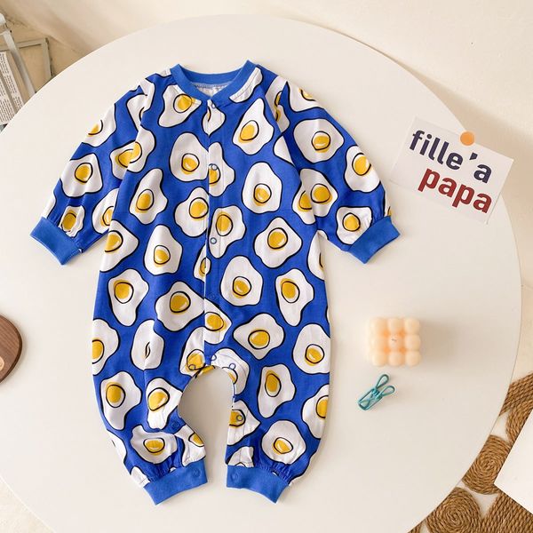 Baby Boy Cartoon Animals Graphic Snap Button Front Design Long Sleeved Romper Jumpsuit - 66 (3-6M) / Blue