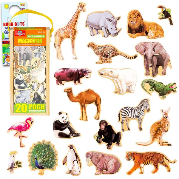 Animal Refrigerator Magnets for Kids - Bundle with 20 Wild Animal Fridge Magnets for Toddlers, Kids Learning Developmental Toys | Zoo Animal Magnetic Toys for Boys, Girls