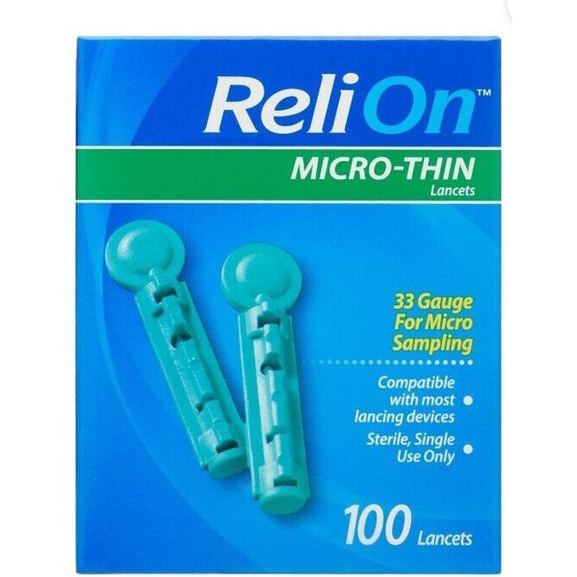 ReliOn 33G Micro-Thin Lancets, 100-ct 02/2026 ~ Compatible With MOST Devices