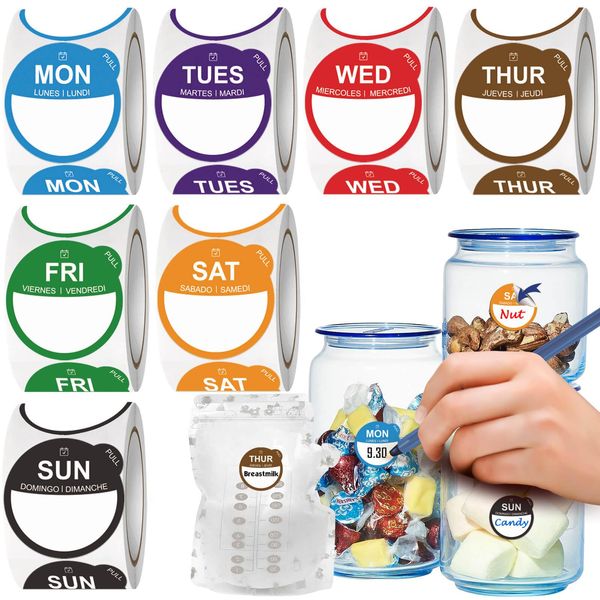 Food Labels Stickers 7 Day of The Week, 3500 Removable Day Label Peel Tab for Containers Freezer Kitchen Restaurant Supplies Dots Week Monthly Planners Inventory Management Meal Accessories Small