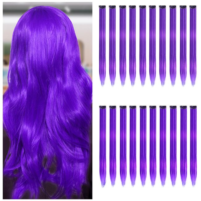 20 PCS Hair Extensions, Purple Hair Extensions for Girls, 55cm/ 22inch Clip In Hair Extension Straight Extensions for Party, Festival Hair Accessories Hair Pieces for Women (Purple)