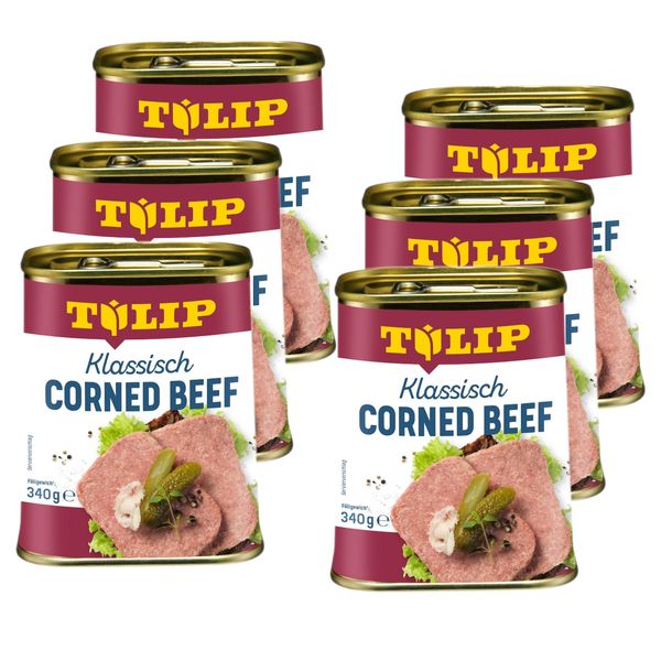 TULIP 6 x Corned Beef 340 g | Classic Breakfast Meat in a Tin | Tender Cured Meat in Canned | Canned Meat with 98% Beef