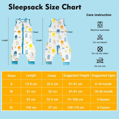 MOEMOE BABY Sleeping Bag with Legs 0.5 Tog Sleeping Bag with Feet Summer Sleeping Bag Toddler Sleep Sack Cotton Sleeveless Wearable Blanket,Jellyfish Blue,M,18-36 Month