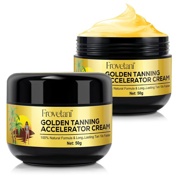 Tanning Accelerator Cream, Golden Tan Accelerator for Outdoor Sun and Tanning Beds, Natural Ingredients Tanning Cream for Sunbeds & Outdoor Sun, Achieve a Natural Tan Skin 100g (2PCS 50g)