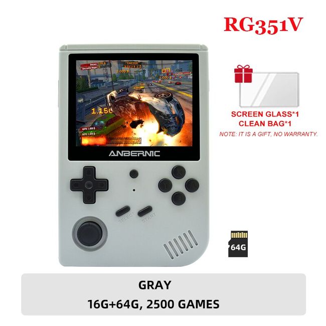 RG351V Handheld Game Console , Open Source System Built-in WiFi Online  Sparring 64G TF Card 2500 Classic Games , 3.5inch IPS Screen Retro Game  Console