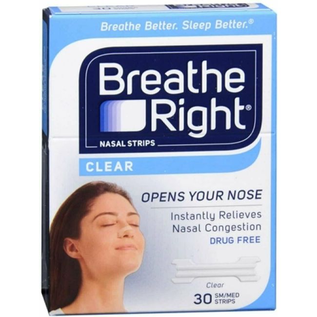 Breathe Right Nasal Strips Clear For Sensitive Skin Small Medium 30 Each 12 Pack