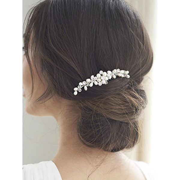 JJAKAWIN Bride Pearl Wedding Hair Comb Silver Hair Piece Rhinestone Headpiece Bridal Hair Accessories for Women and Girls HC043