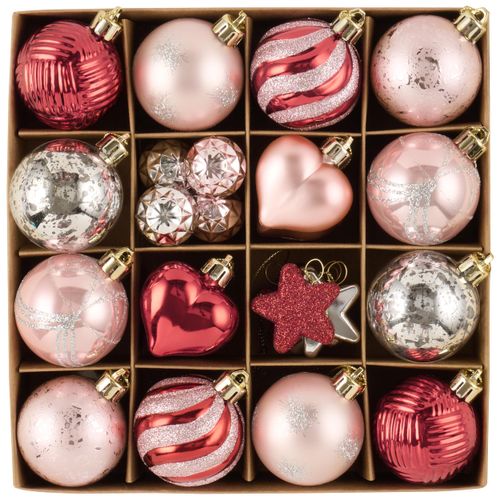 Valery Madelyn 28Pcs Valentines Heart Shaped Ornaments Gift Pack, Spring Easter Craft Painted Tree Heart Decorations, Pink Red Silver Christmas Baubles Hanging Party Wedding Anniversary Decor