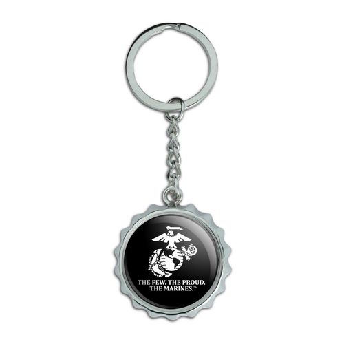Marines USMC The Few The Proud Black White Officially Licensed Keychain Chrome Plated Metal Pop Cap Bottle Opener