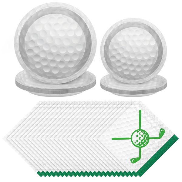 durony 88 Pieces Golf Disposable Tableware Set Golf Paper Plates and Napkins 7 Inch and 9 Inch Golf Dessert Plates for Sports Theme Birthday Decoration Party Supplies