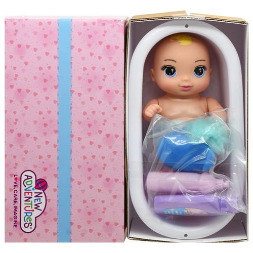 New Adventures Magic Nursery 8" Rub a Dub Fun in The Tub - 8" Hardbody Baby Doll with Bath Accessories, Posable, Fresh Powder Scent