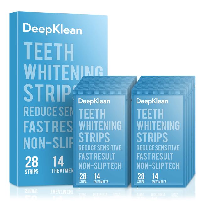 Teeth Whitening Strips - DeepKlean White Strips for Removing Years Stains, Enamel Safe, 3 Days Express Result, 28 Teeth Whitener Strips for Teeth Sensitive 14 Treatments Peppermint Non-Slip Strips