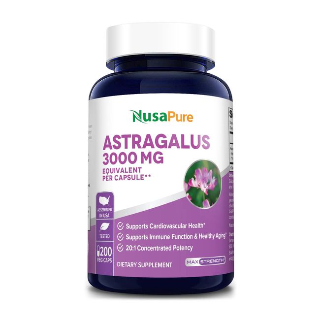 NusaPure Astragalus 3000mg per caps (Extract 20:1) 200 Veg Capsules (Non-GMO & Gluten-Free)