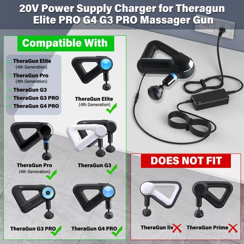 20V Massage Gun Charger AC/DC Adapter for Theragun Elite, Elite, G3, G3 Pro, G3 Premium Massager Replacement Power Supply Cord