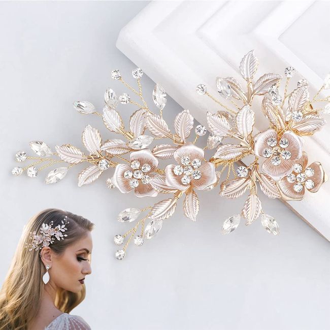 Braut Hochzeit Haarklammer, Kristall Blatt Haarschmuck Haarnadeln, Strass Blume Haarnadel Hochzeit Haarkamm Klammer, Gold Hochzeit Haarspange Haar-Accessoire für Frauen, Mädchen, Bräute