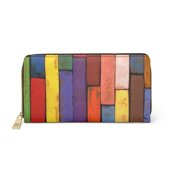 Womens Wallet, Zip Purse, Multicolor Colorblock Brick - One size