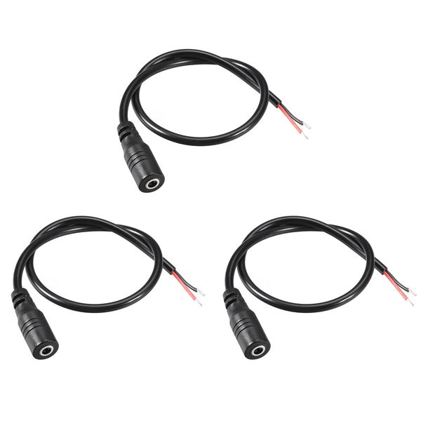 Rebower DC Power Cable DC Power Cord Female Connector DC Pigtail Adapter Barrel Jack Socket Wire for CCTV DVR LED Strip Light 3.5x1.35mm/0.3m/Black/3pcs