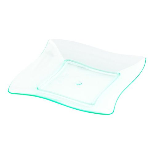 Restaurantware 3 x 3 Inch Dessert Plates 100 Small Cocktail Plates - Square Wavy Edges Seagreen Plastic Disposable Appetizer Plates Holds Sauces And Dips For Wedding Or Birthday Parties