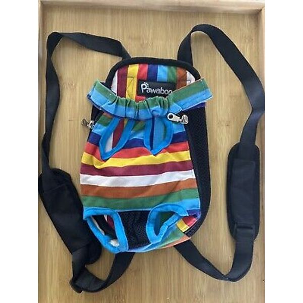 Pawaboo Pet Carrier Front Backpack Colorful StripeAdjustable Bag Legs Out Size S