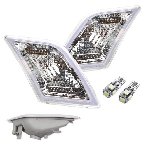 iJDMTOY Euro Clear Lens Front Side Marker Lights w/White LED Replacement Bulbs Compatible With 2008-11 Mercedes Pre-LCI W204 C250 C300 C350 & 2008-2013 C63 AMG, Replace OEM Amber Sidemarker Lamps