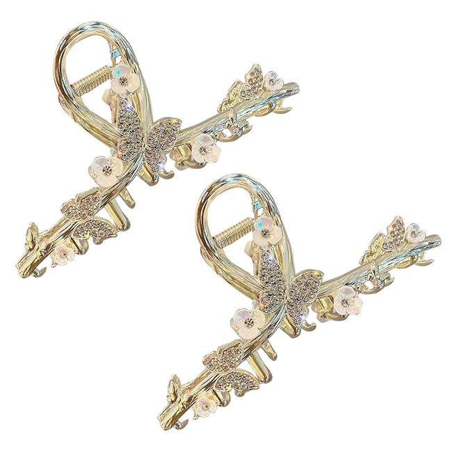 2pcs Butterfly Hair Clips Gold Metal Hair Claw Clips Large Hair Accessories Hair Barrettes Butterfly Clips for Women Strong Hold Flower Hair Clamps Thick Hair Jaw Clips Thick Thin Curly Hair