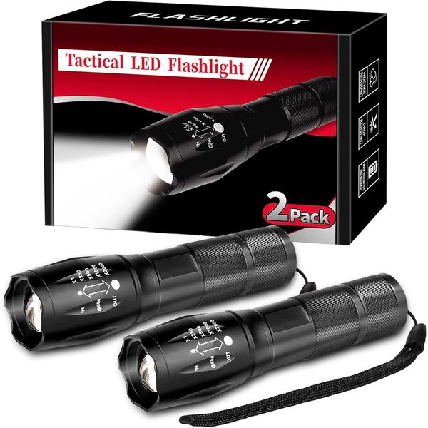 2 Pack Tactical Flashlights Torch, Military Grade 5 Modes 3000 High Lumens Led