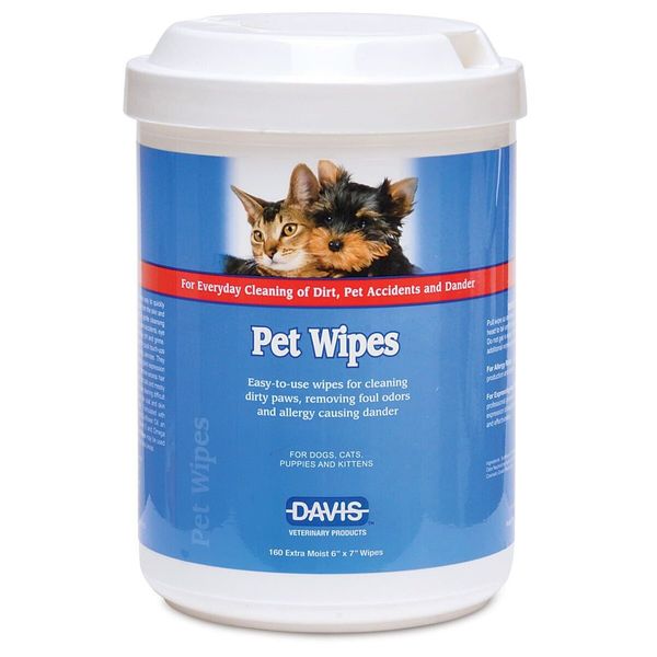 Davis Pet Wipes Dogs Puppies Cats Kittens 160 Extra Moist 6" x 7" Wipes NEW