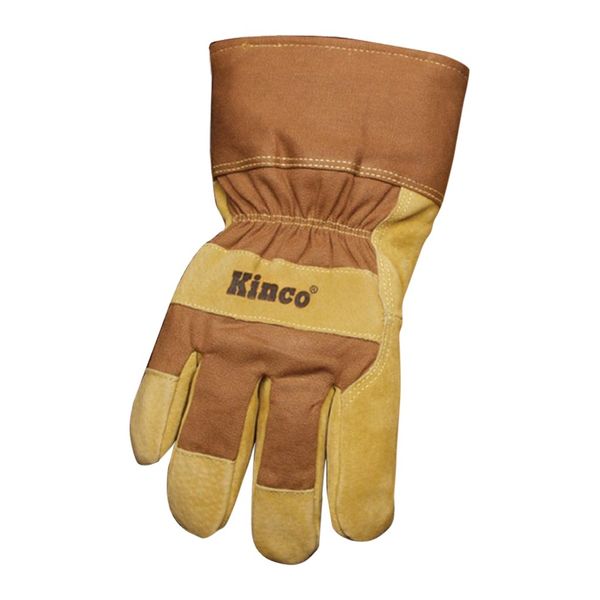 Kinco 1958-M Lined Split Pigskin Leather Palm Work Glove, Brown, Safety Cuff