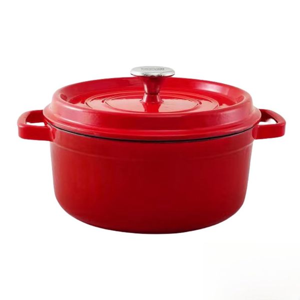 smdjszh Enameled Cast Iron Pot, Double-Handed Pot, Tabletop, Red Foundry Pot, Stew Pot, Binaural Soup Pot, Non-Stick Pot, Household Iron Pot, Waterless Pot, IH, Gas Fire, Oven, Can Be Used for Frying,