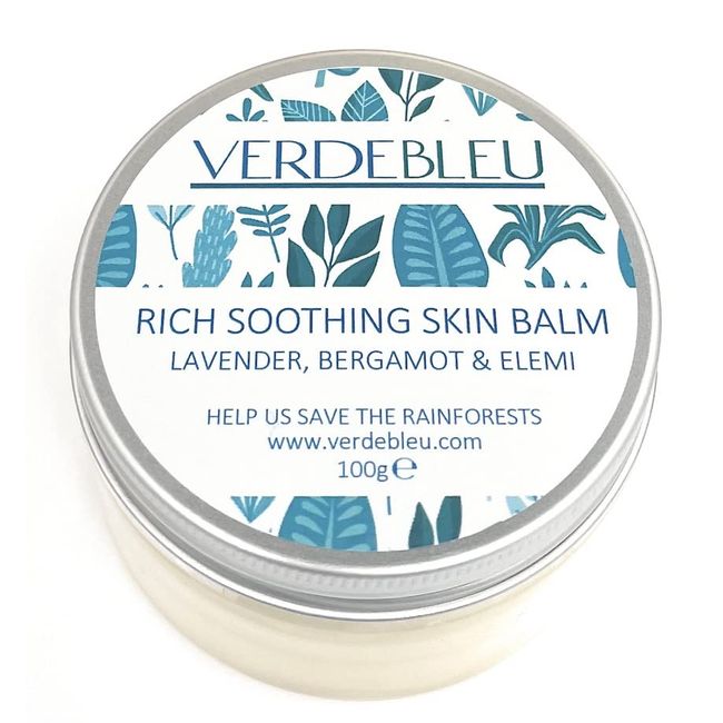 100% Pure and Natural RICH SOOTHING SKIN BALM - SHEA + COCOA BUTTER & BEESWAX - 100ml by VERDEBLEU. Repairs, Hydrates and Soothes, Dry Sensitive Skin. We Donate 5% of Profit to Help Save Rainforests.